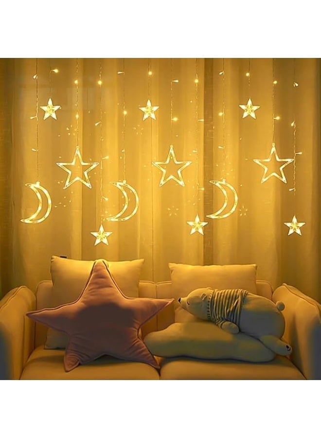 ستارة إضاءة ليد زينة رمضان والأعياد بتصميم نجوم وأهلة، إضاءة وورم وايت دافئة، عرض 3 متر، مناسبة للديكور الداخلي والخارجي وحفلات الزفاف - Image 3